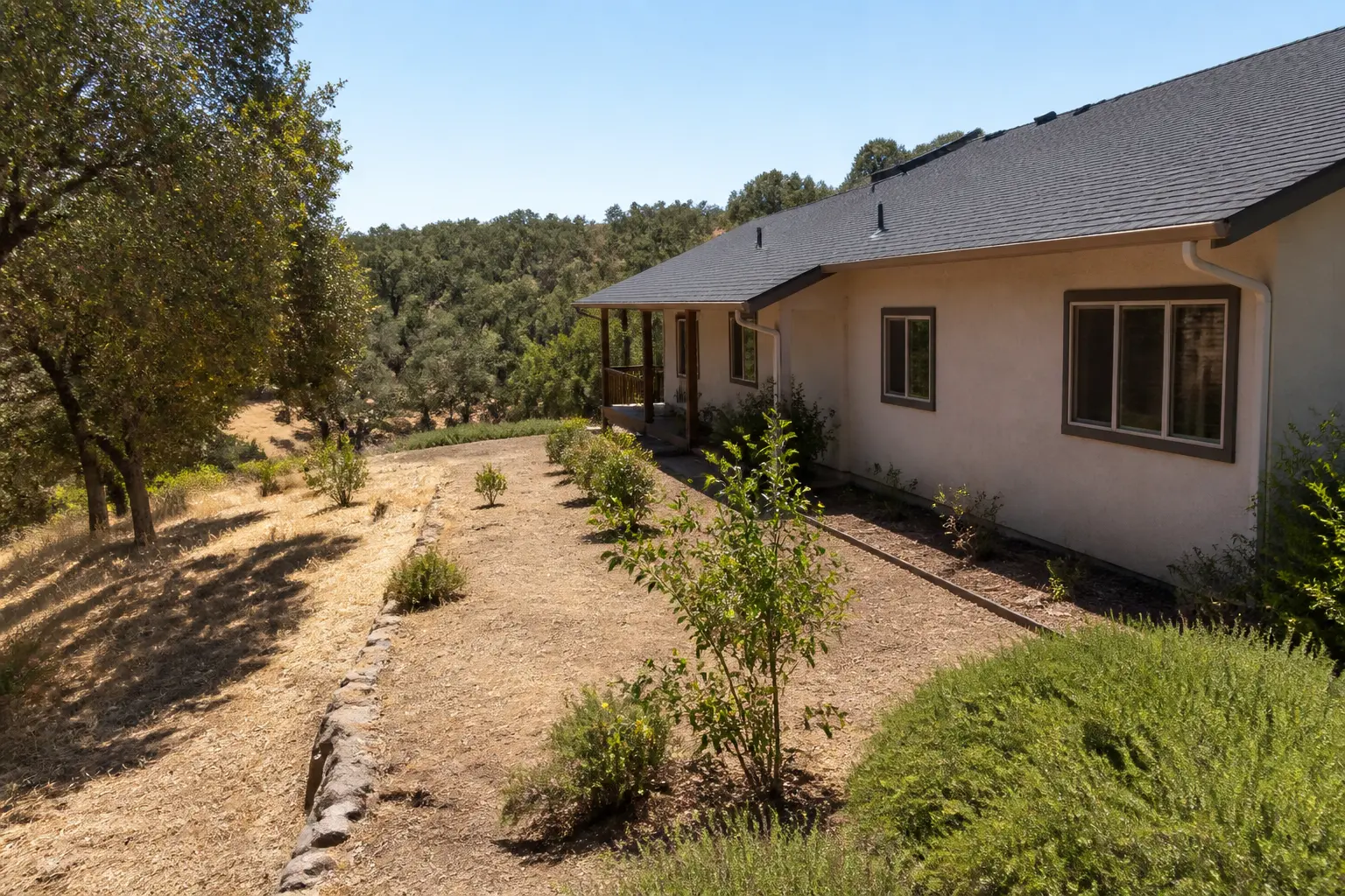 A foothill home with maintained defensible space