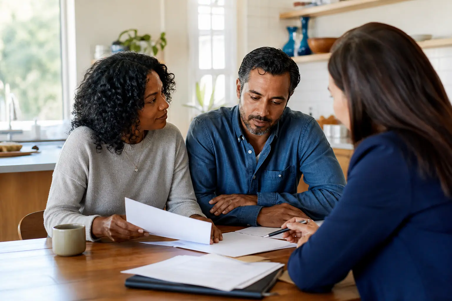 A household reviewing housing options at the kitchen table
