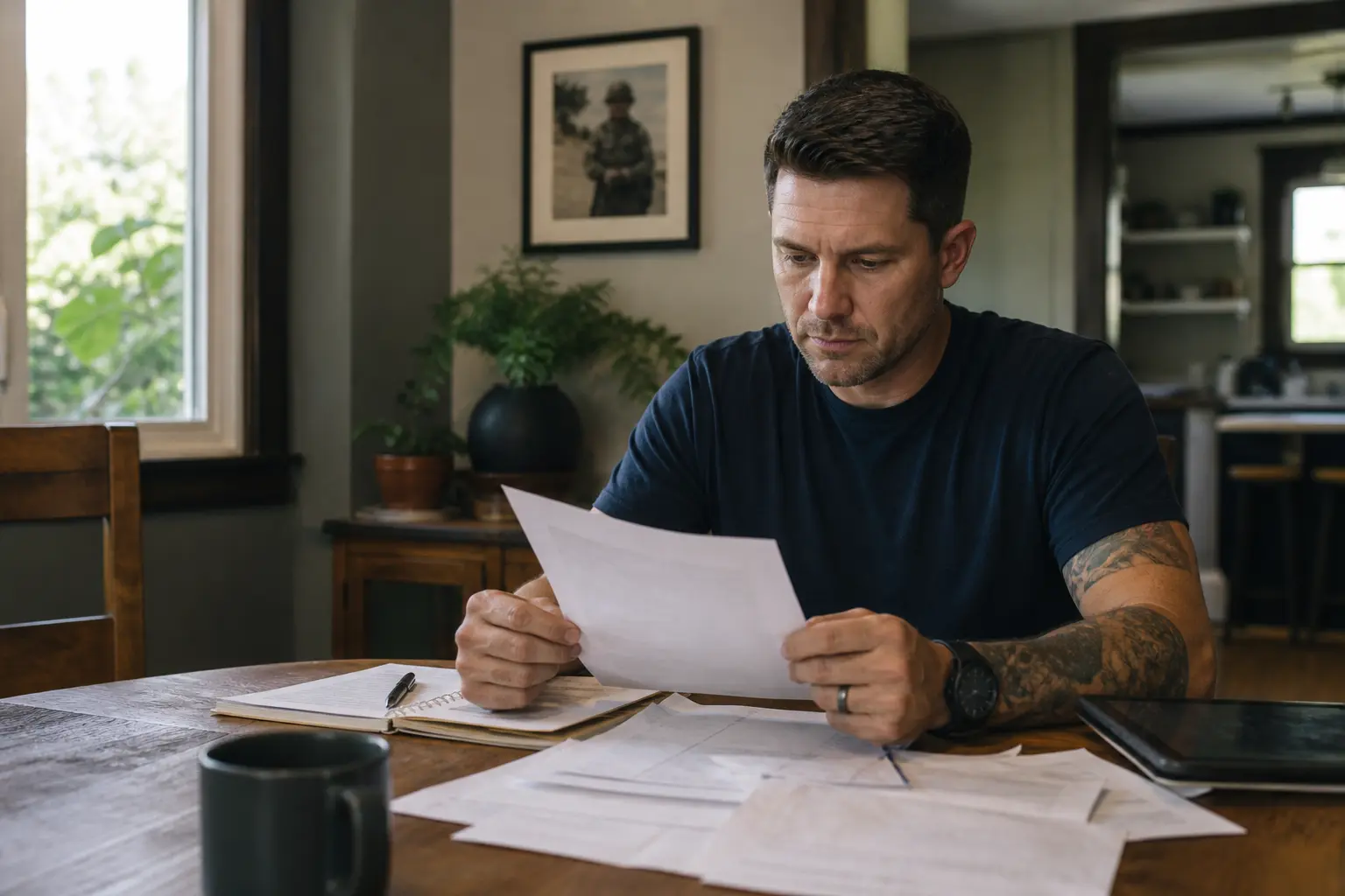 A veteran homeowner reviewing housing documents