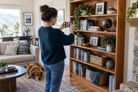A homeowner photographing belongings