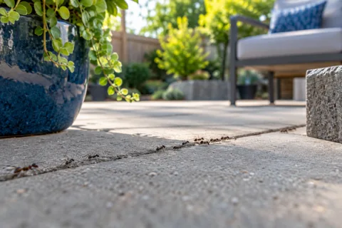 A trail of ants across a patio