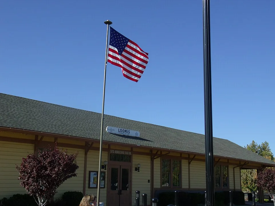 The historic train depot plaza in Loomis.