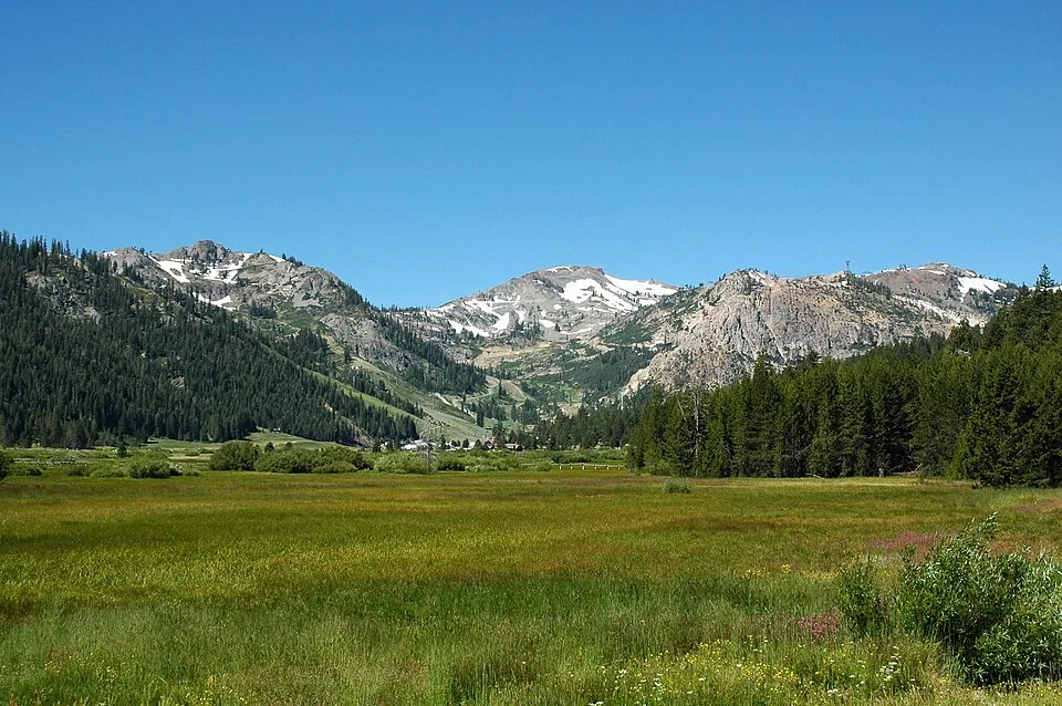 Olympic Meadow and the mountains of Olympic Valley.