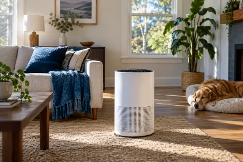 An air purifier in a living room