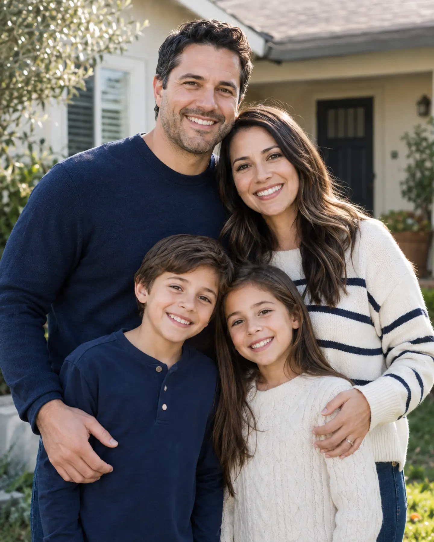 Imagen ilustrativa de una familia de cuatro frente a una casa