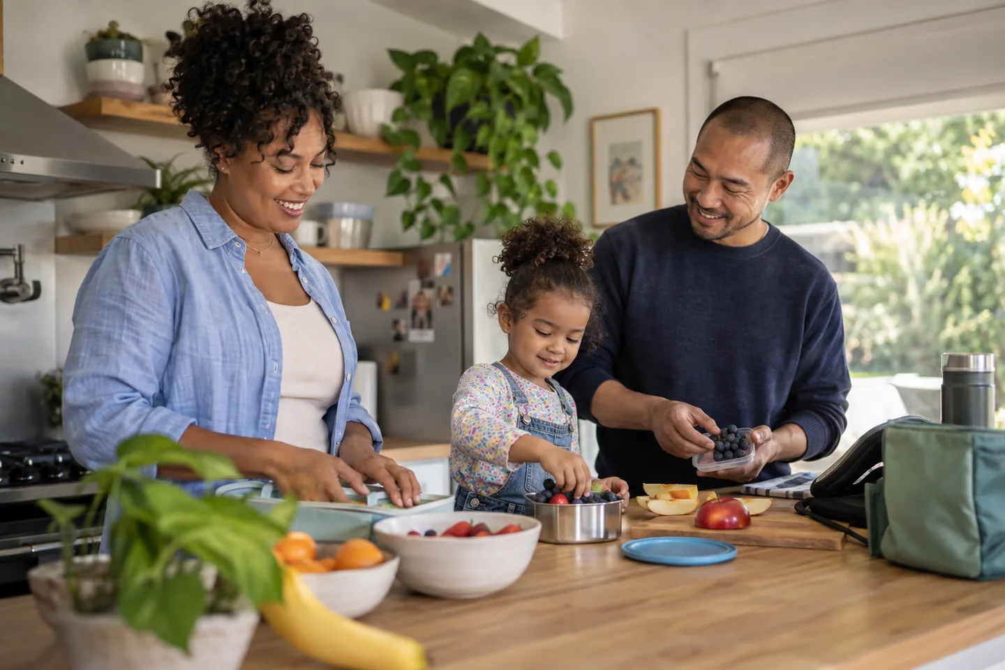 Illustrative image of family packing food for a picnic at home
