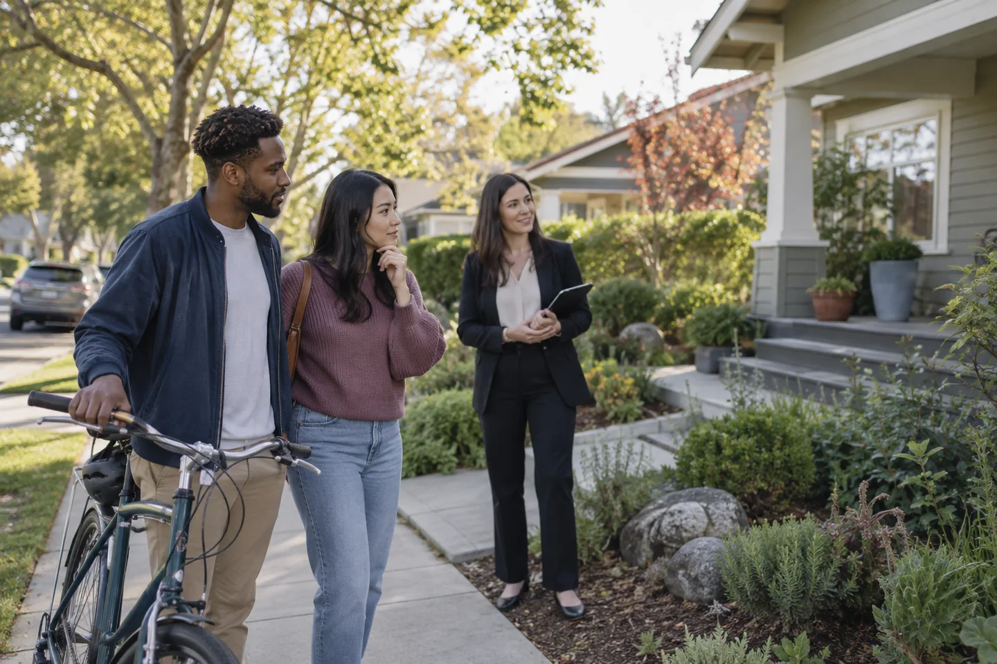 Illustrative image of homebuyers considering a property with an agent